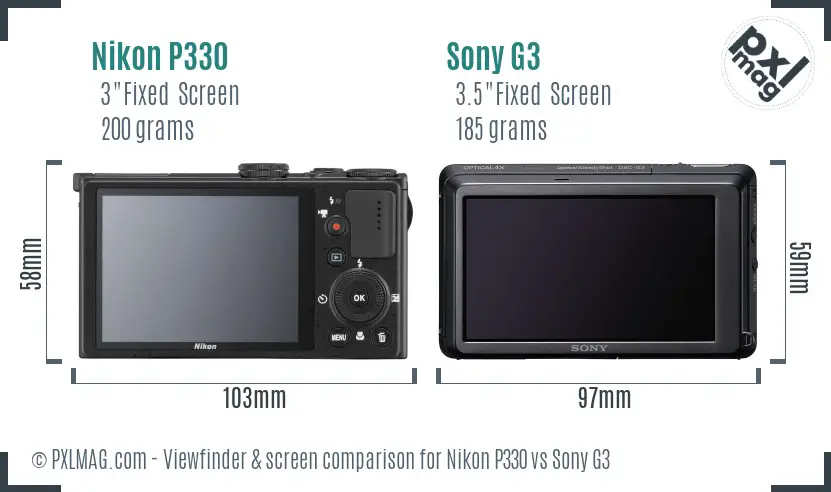 Nikon P330 vs Sony G3 Screen and Viewfinder comparison