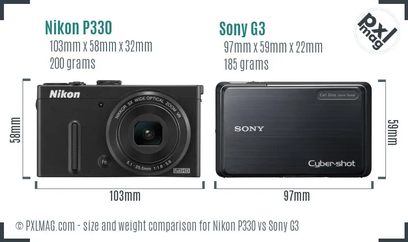 Nikon P330 vs Sony G3 size comparison
