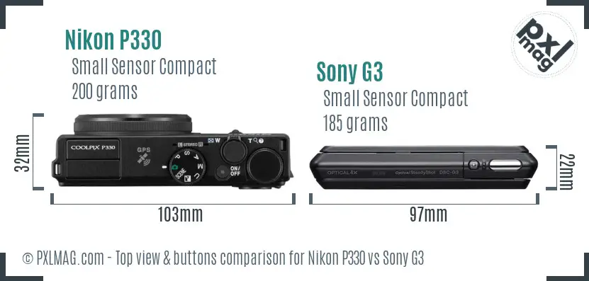 Nikon P330 vs Sony G3 top view buttons comparison