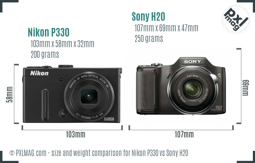 Nikon P330 vs Sony H20 size comparison Nikon P330 vs Sony H20 size comparison