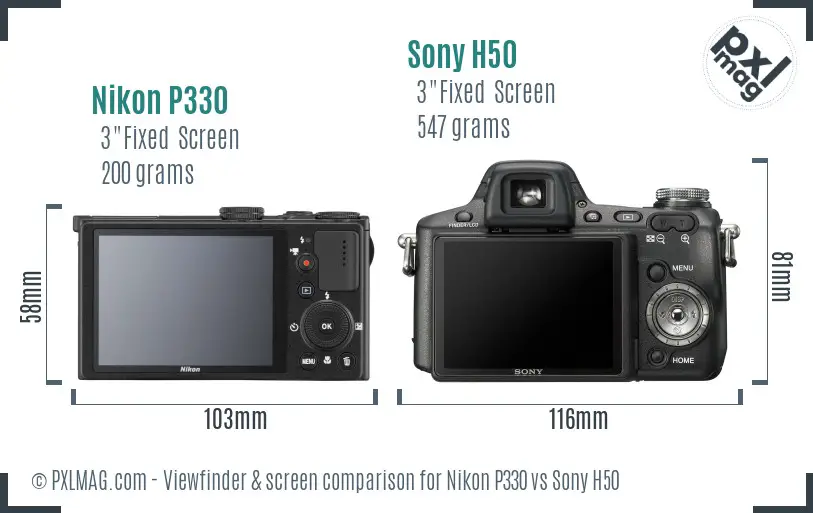 Nikon P330 vs Sony H50 Screen and Viewfinder comparison