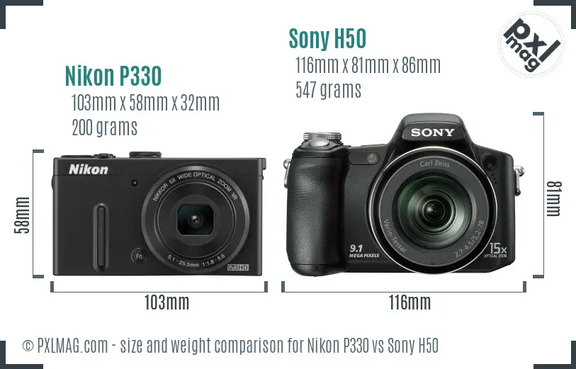 Nikon P330 vs Sony H50 size comparison