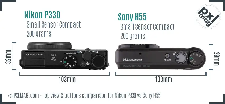 Nikon P330 vs Sony H55 top view buttons comparison