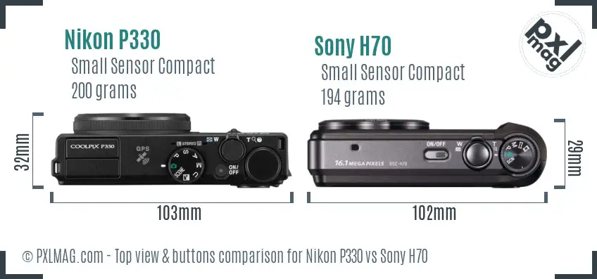 Nikon P330 vs Sony H70 top view buttons comparison Nikon P330 vs Sony H70 top view buttons comparison