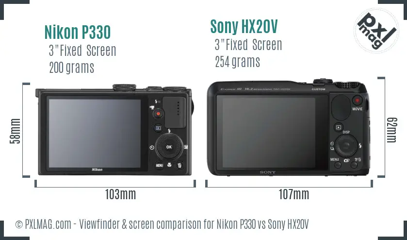 Nikon P330 vs Sony HX20V Screen and Viewfinder comparison