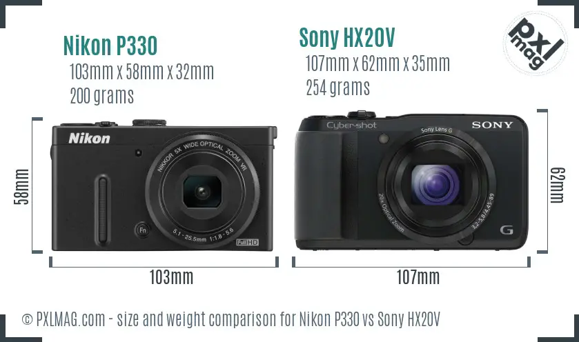 Nikon P330 vs Sony HX20V size comparison