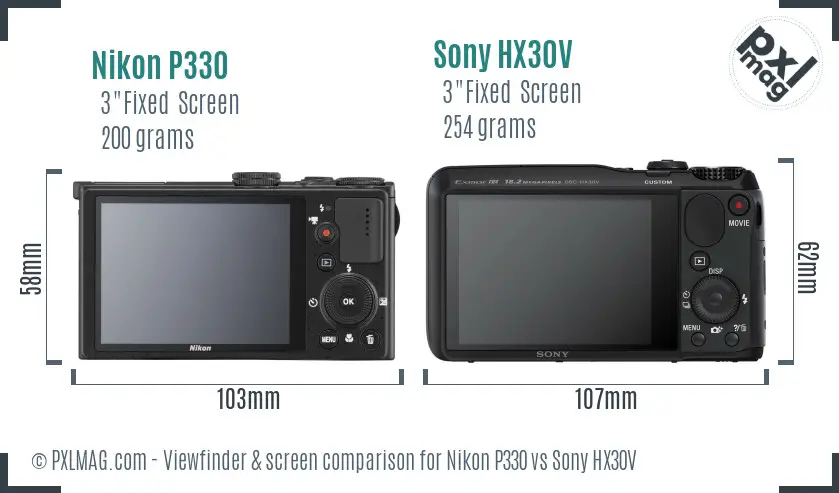 Nikon P330 vs Sony HX30V Screen and Viewfinder comparison