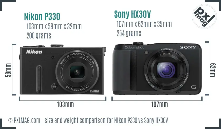Nikon P330 vs Sony HX30V size comparison