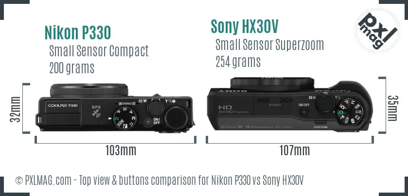 Nikon P330 vs Sony HX30V top view buttons comparison