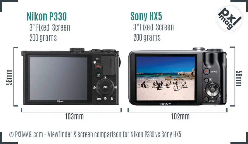 Nikon P330 vs Sony HX5 Screen and Viewfinder comparison