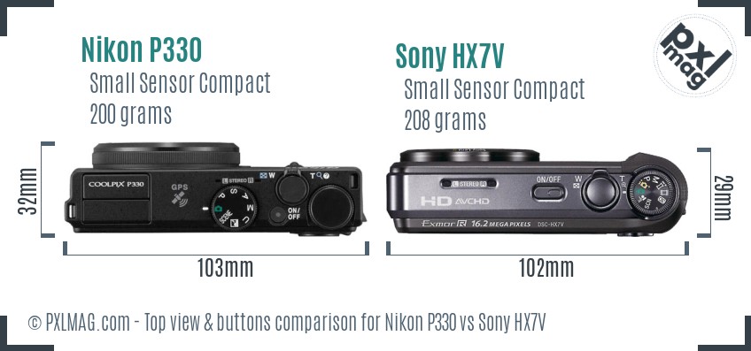 Nikon P330 vs Sony HX7V top view buttons comparison