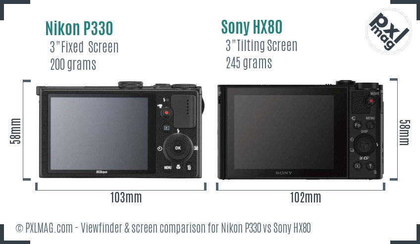 Nikon P330 vs Sony HX80 Screen and Viewfinder comparison