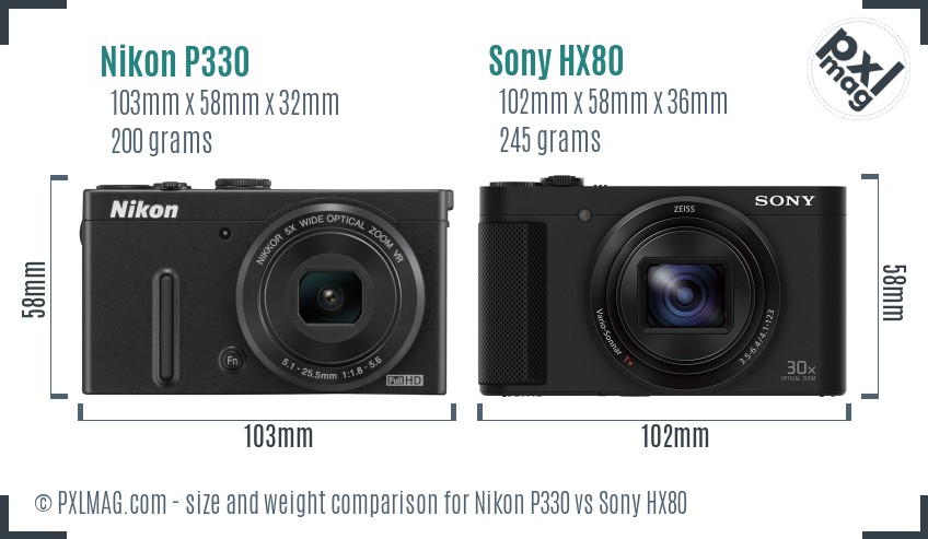 Nikon P330 vs Sony HX80 size comparison