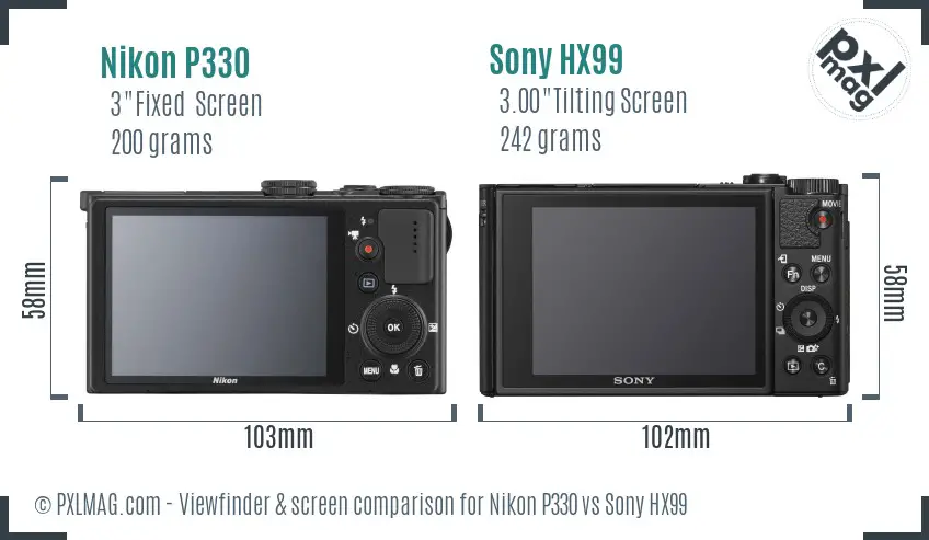 Nikon P330 vs Sony HX99 Screen and Viewfinder comparison