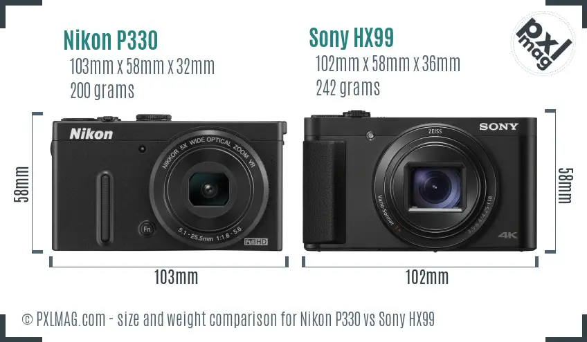 Nikon P330 vs Sony HX99 size comparison