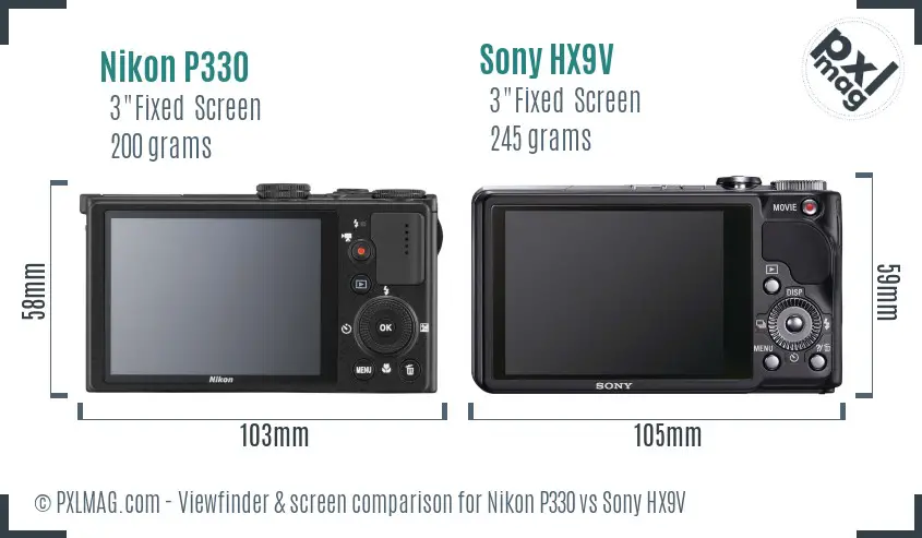 Nikon P330 vs Sony HX9V Screen and Viewfinder comparison