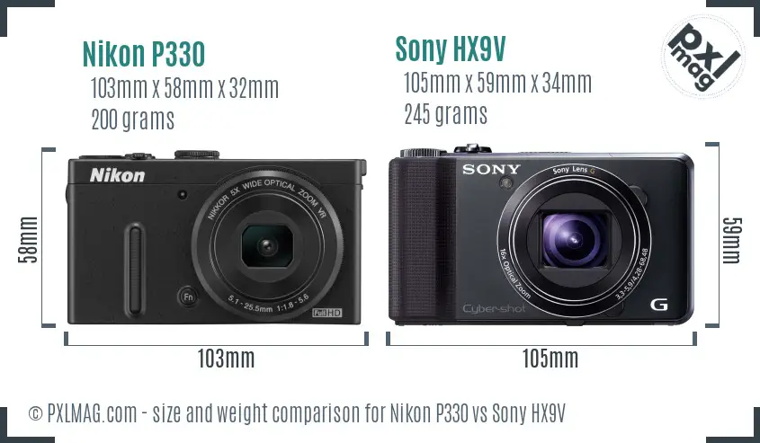 Nikon P330 vs Sony HX9V size comparison