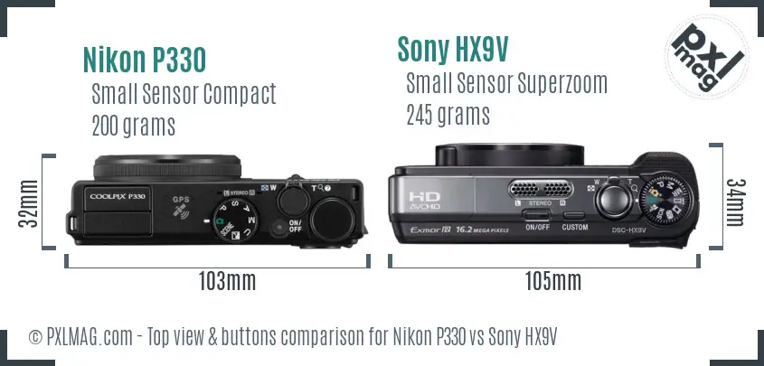 Nikon P330 vs Sony HX9V top view buttons comparison