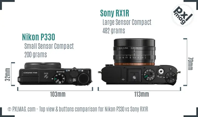 Nikon P330 vs Sony RX1R top view buttons comparison