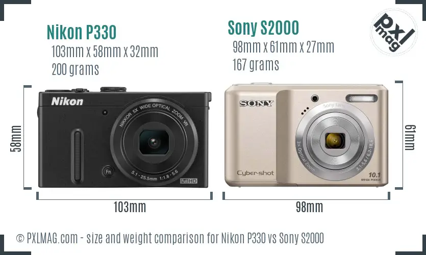 Nikon P330 vs Sony S2000 size comparison