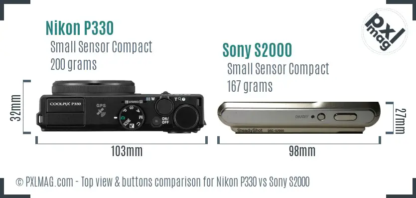 Nikon P330 vs Sony S2000 top view buttons comparison