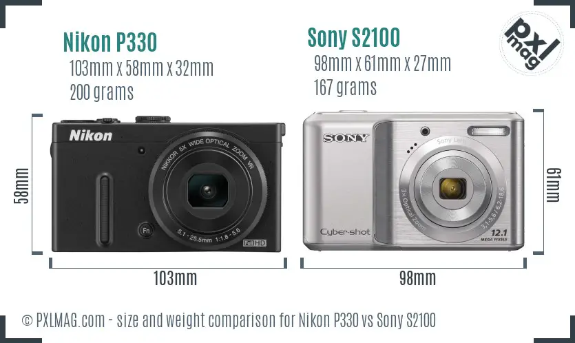 Nikon P330 vs Sony S2100 size comparison Nikon P330 vs Sony S2100 size comparison