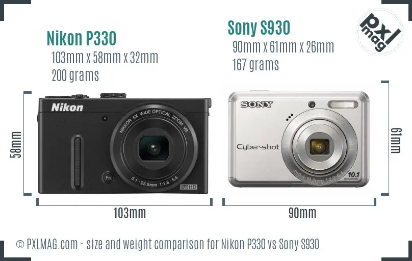 Nikon P330 vs Sony S930 size comparison Nikon P330 vs Sony S930 size comparison