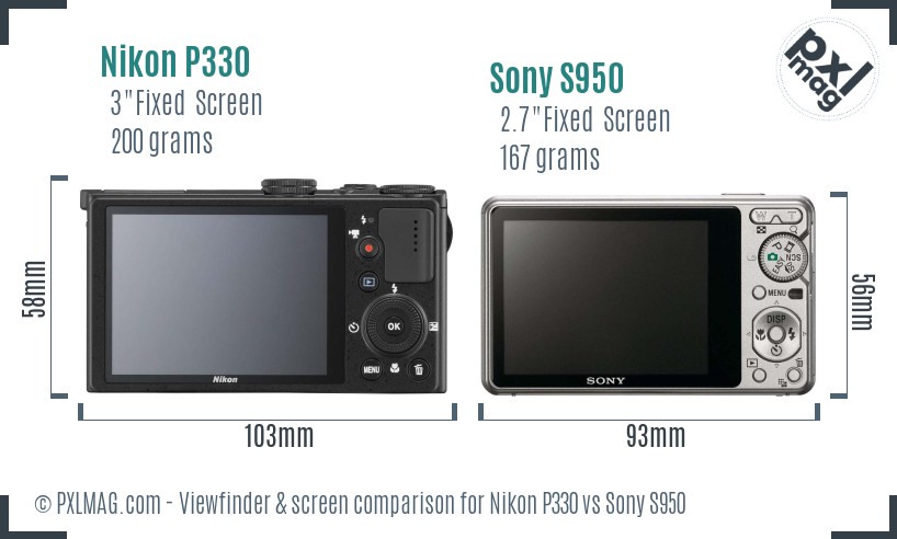 Nikon P330 vs Sony S950 Screen and Viewfinder comparison