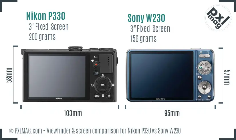 Nikon P330 vs Sony W230 Screen and Viewfinder comparison Nikon P330 vs Sony W230 Screen and Viewfinder comparison