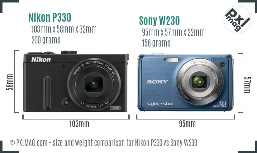 Nikon P330 vs Sony W230 size comparison Nikon P330 vs Sony W230 size comparison