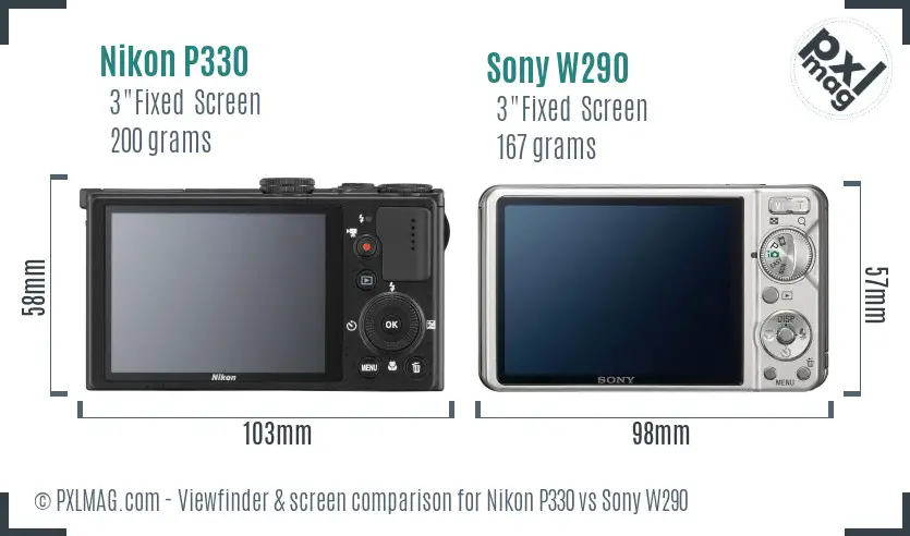 Nikon P330 vs Sony W290 Screen and Viewfinder comparison