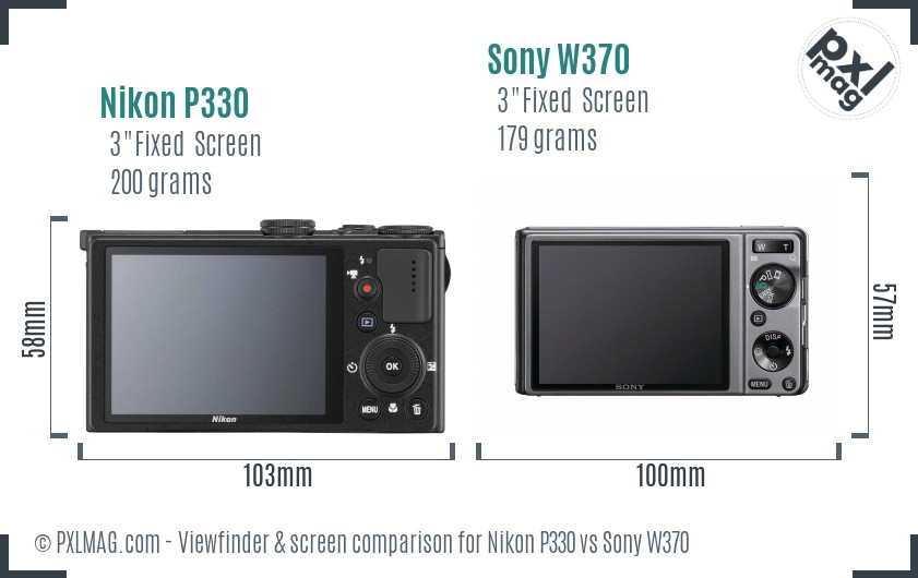 Nikon P330 vs Sony W370 Screen and Viewfinder comparison