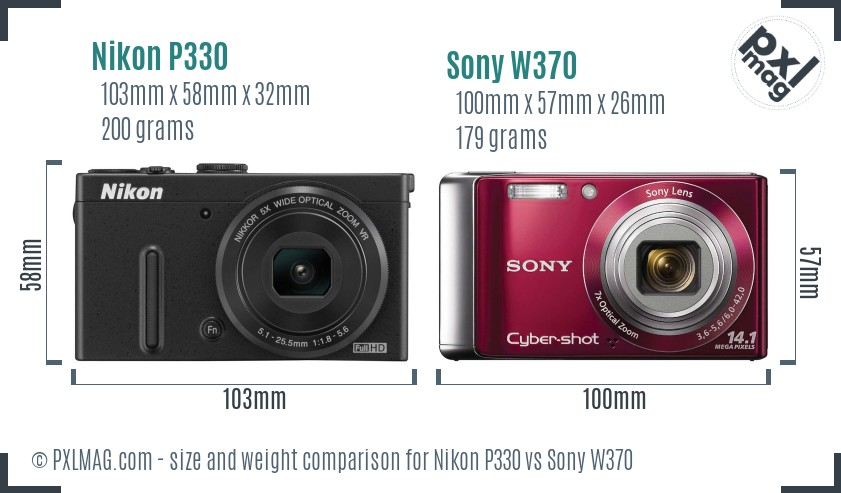 Nikon P330 vs Sony W370 size comparison