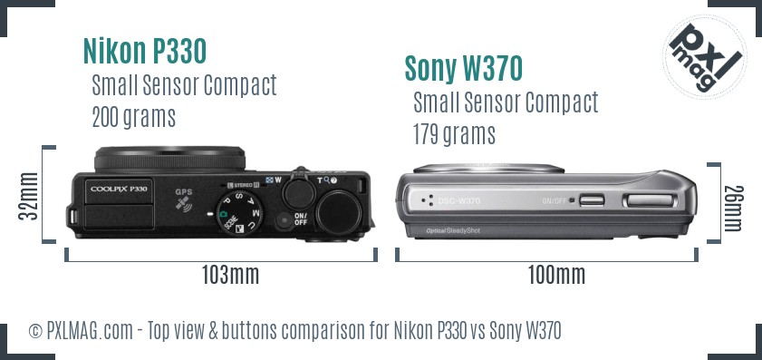 Nikon P330 vs Sony W370 top view buttons comparison