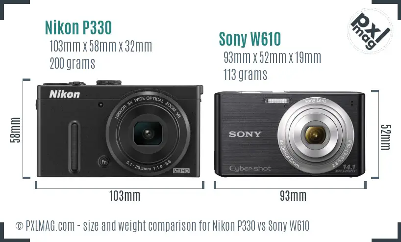 Nikon P330 vs Sony W610 size comparison Nikon P330 vs Sony W610 size comparison