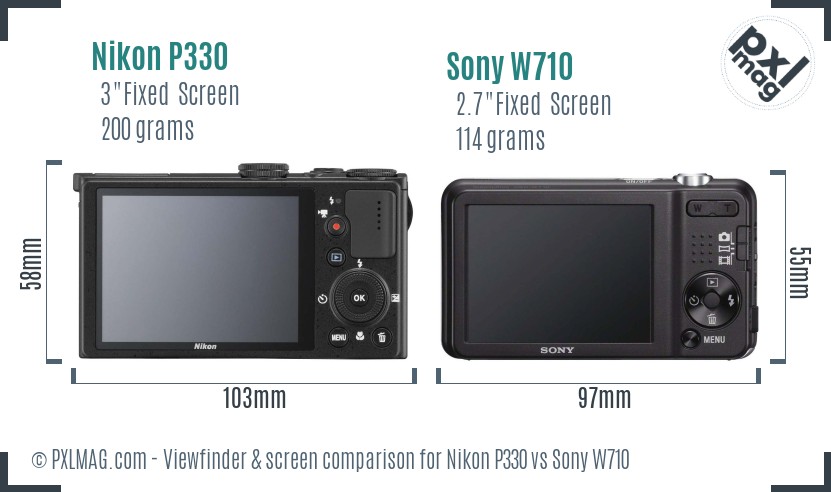 Nikon P330 vs Sony W710 Screen and Viewfinder comparison