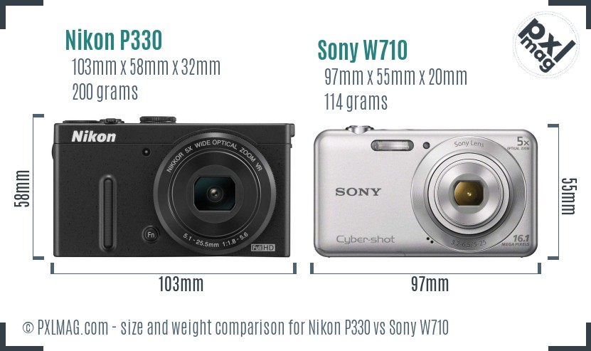 Nikon P330 vs Sony W710 size comparison Nikon P330 vs Sony W710 size comparison
