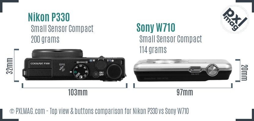 Nikon P330 vs Sony W710 top view buttons comparison