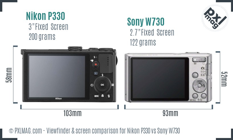 Nikon P330 vs Sony W730 Screen and Viewfinder comparison