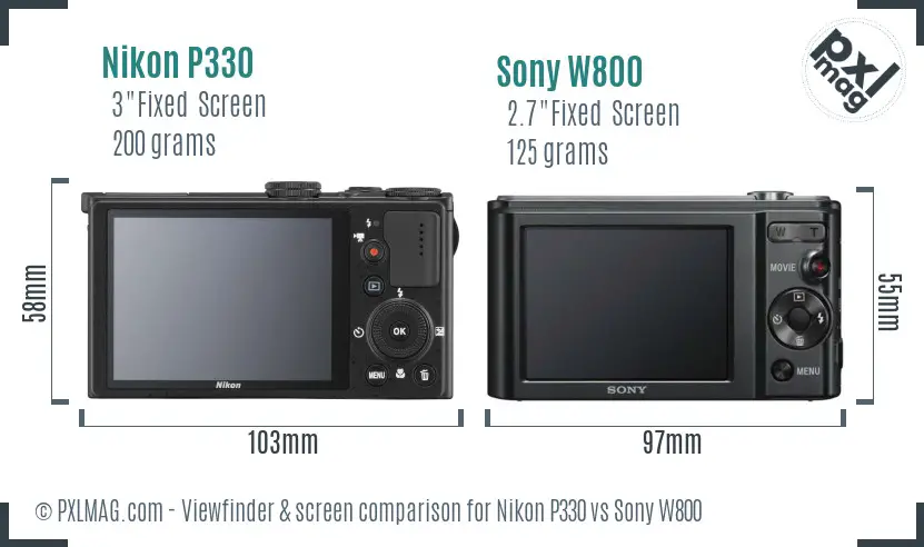 Nikon P330 vs Sony W800 Screen and Viewfinder comparison