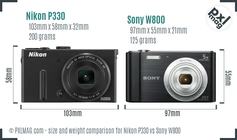 Nikon P330 vs Sony W800 size comparison