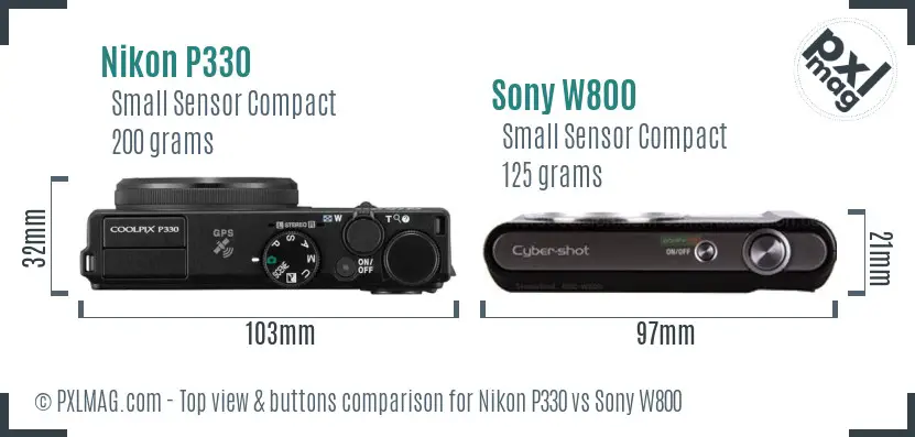 Nikon P330 vs Sony W800 top view buttons comparison