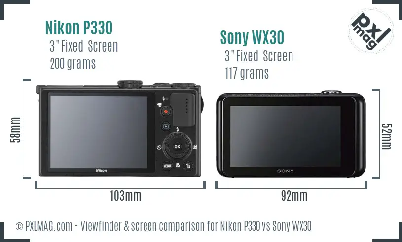 Nikon P330 vs Sony WX30 Screen and Viewfinder comparison