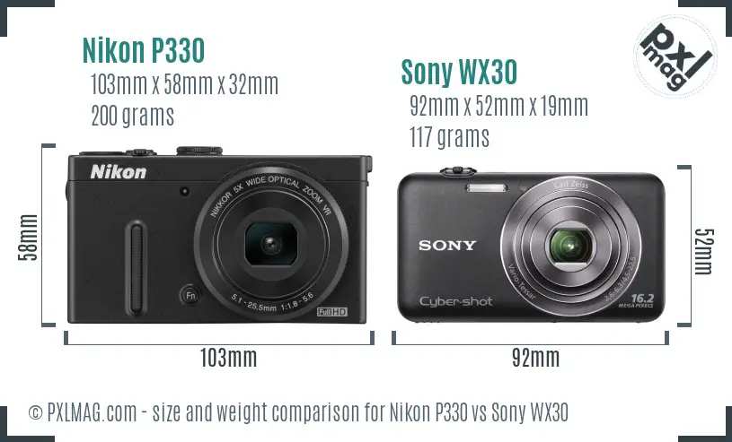 Nikon P330 vs Sony WX30 size comparison