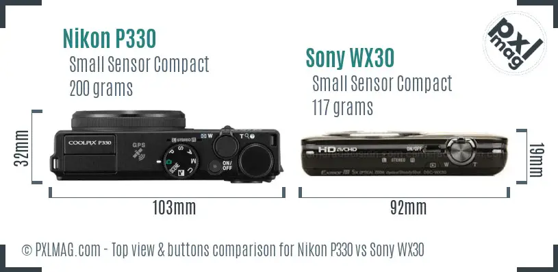 Nikon P330 vs Sony WX30 top view buttons comparison