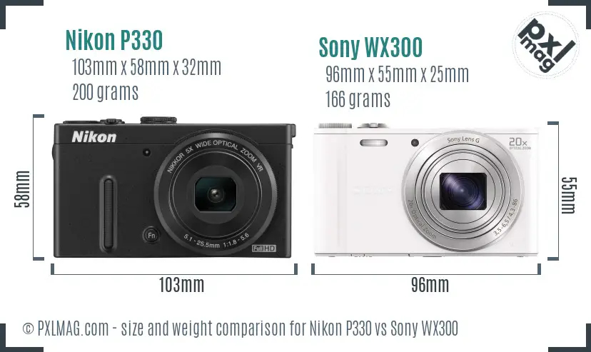 Nikon P330 vs Sony WX300 size comparison