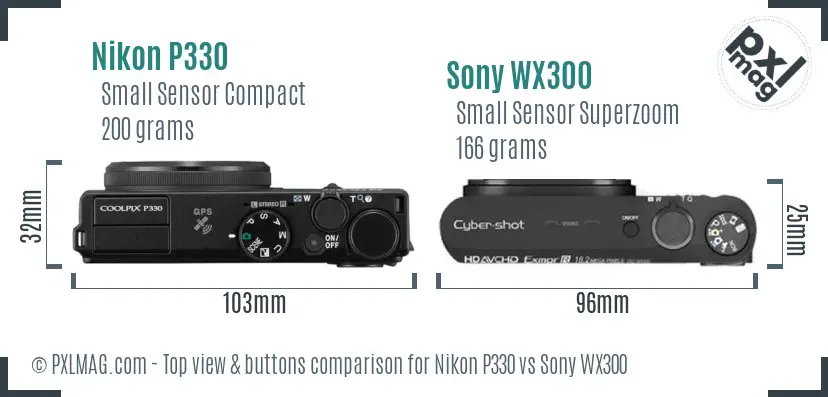Nikon P330 vs Sony WX300 top view buttons comparison