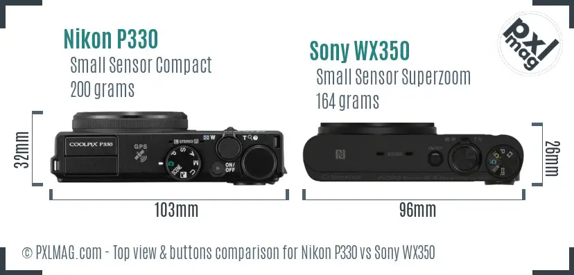 Nikon P330 vs Sony WX350 top view buttons comparison
