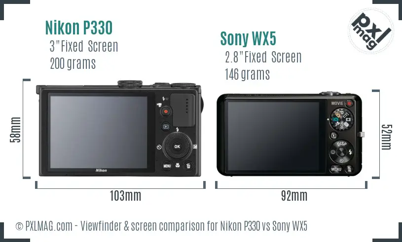 Nikon P330 vs Sony WX5 Screen and Viewfinder comparison