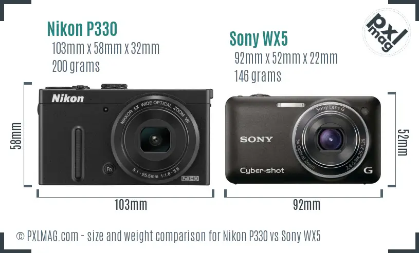 Nikon P330 vs Sony WX5 size comparison